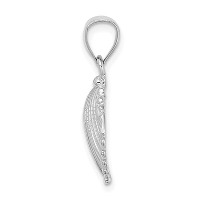 14K White Gold Textured Scallop Shell Charm, 19 x 14.8mm