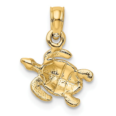 14K Textured Sea Turtle Charm, 13 x 11.15mm