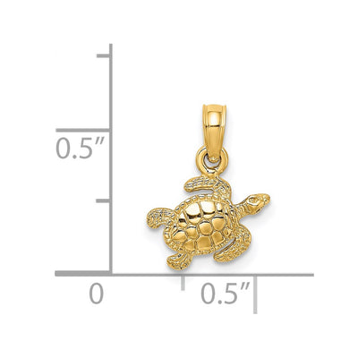 14K Textured Sea Turtle Charm, 13 x 11.15mm
