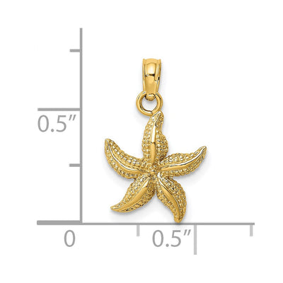 14K Textured Starfish Charm, 17 x 12.12mm