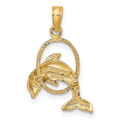 14K Polished Dolphin Jumping Through Hoop Charm, 16.5 x 14.3mm