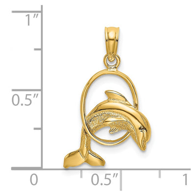 14K Polished Dolphin Jumping Through Hoop Charm, 16.5 x 14.3mm