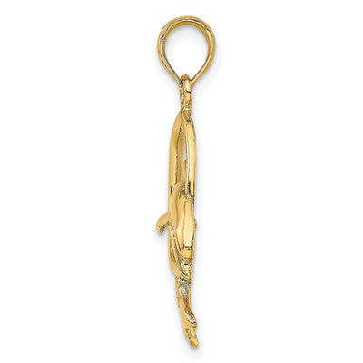14K Polished Dolphin Jumping Through Hoop Charm, 21.2 x 17.3mm