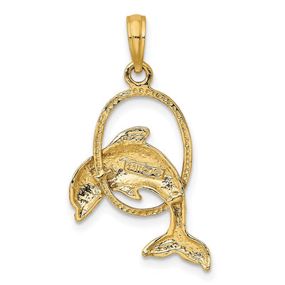 14K Polished Dolphin Jumping Through Hoop Charm, 21.2 x 17.3mm