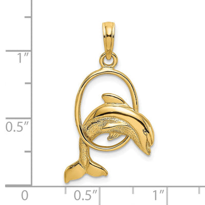 14K Polished Dolphin Jumping Through Hoop Charm, 21.2 x 17.3mm