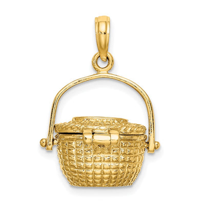 14K 3-D Nantucket Basket Moveable Lid Charm