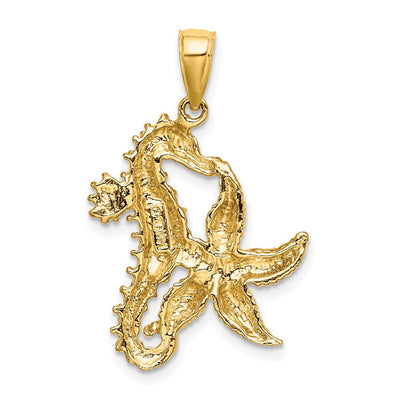 14K Starfish and Seahorse Charm, 32 x 19.25mm