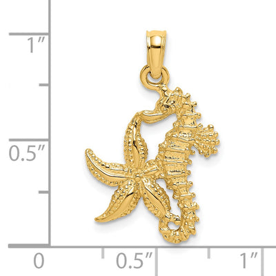 14K Starfish and Seahorse Charm, 25 x 14.7mm