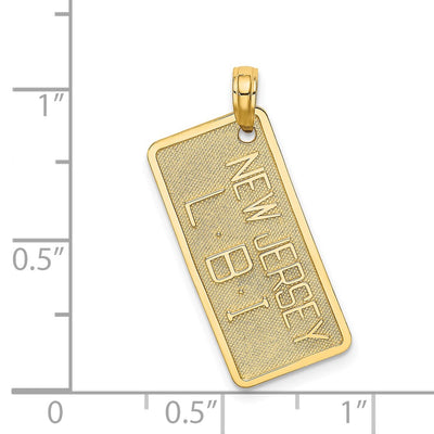 14K New Jersey-Lbi (Long Beach Island) License Plate Charm, 30.5 x 12.1mm