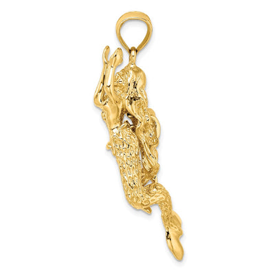 14K 3-D Textured Large Mermaid Charm