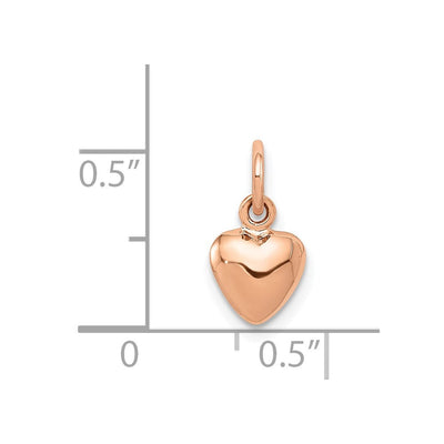 14K Rose Polished 3-D Puffed Heart Charm, 14 x 7mm