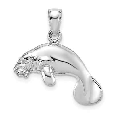 14K White Gold 3-D Polished Swimming Manatee Charm