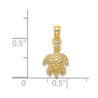 14K Textured Sea Turtle Charm, 16 x 8.8mm
