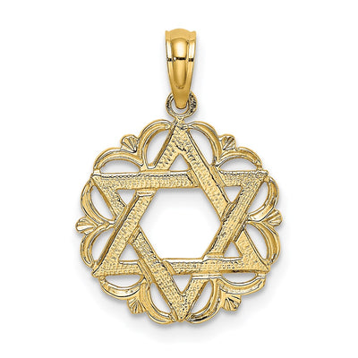 14K Star Of David In Scalloped Circle Charm