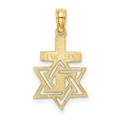 14K Polished / Engraved Star Of David and Cross Charm