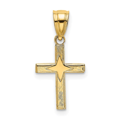 14K Polished w/ Star Pattern Mini Cross Charm