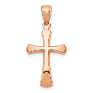 14K Rose Gold Polished Beveled Cross w/ Round tips Charm (Style K8523R)