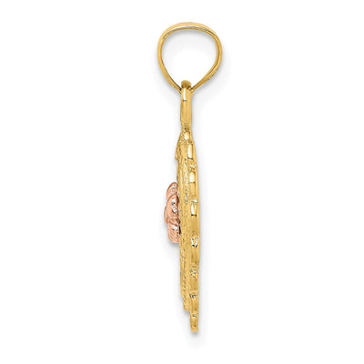 14K Yellow and Rose Gold Flower In Heart Basket Charm