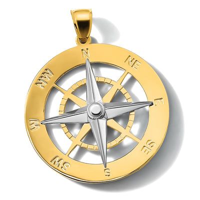 14K Two-tone Nautical Compass White Needle Charm