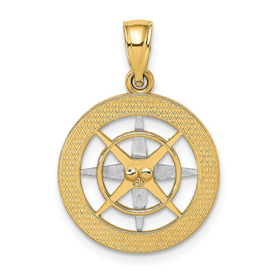 14K Nautical Compass w/White Gold Needle Charm, 26 x 18mm