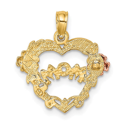 14K Two-tone w/White Rhodium Mom Heart w/Flower Charm, 18.6 x 17.4mm