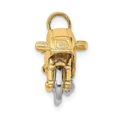 14K Two-tone 3-D Moveable Motorcycle Charm, 15.5 x 25.2mm