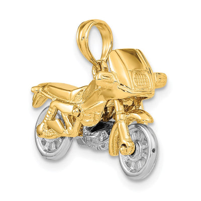 14K Two-tone 3-D Moveable Motorcycle Charm, 15.5 x 25.2mm