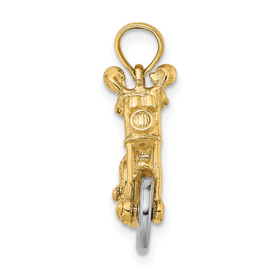 14K Two-tone 3-D Moveable Motorcycle Charm, 16.78 x 25.45mm