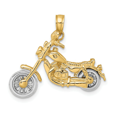 14K Two-tone 3-D Moveable Motorcycle Charm, 16.78 x 25.45mm
