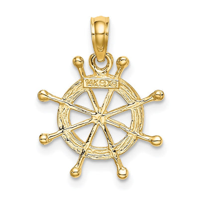 14K W/ Rhodium 2-D Ship Wheel Charm