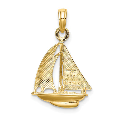 14K w/ Rhodium 3-D Polished Sailboat Charm