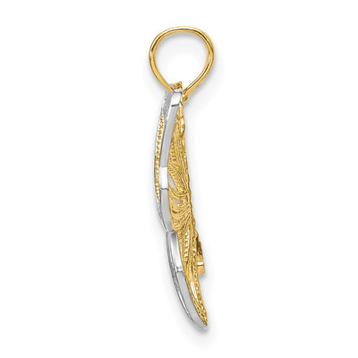 14K w/Rhodium Butterfly w/ White Beaded Wings Charm, 20.5 x 20.1mm