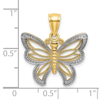 14K w/Rhodium Butterfly w/ White Beaded Wings Charm, 20.5 x 20.1mm