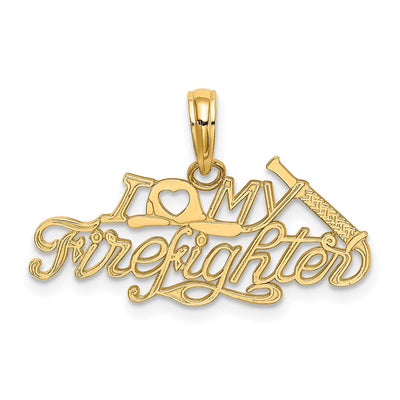 14K I Love MY Firefighter Charm, 9.9 x 26mm