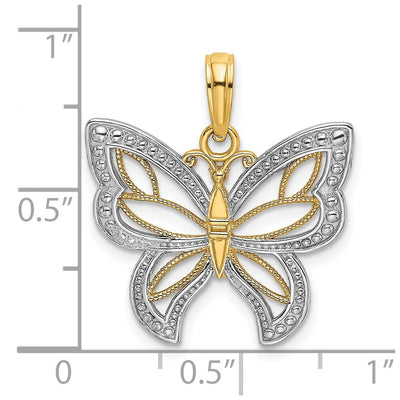 14K w/Rhodium Butterfly w/ White Beaded Wings Charm, 22.8 x 19.95mm