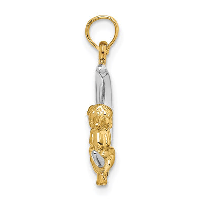 14K w/Rhodium 3-D Angel on Moon Charm