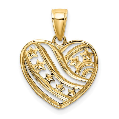 14K w/Rhodium Stars and Stripes Heart Charm