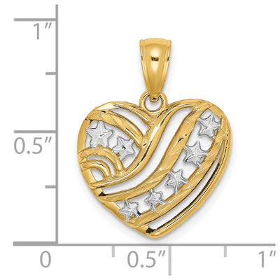 14K w/Rhodium Stars and Stripes Heart Charm