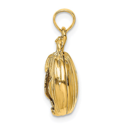 14K w/Rhodium 3-D Jack-o-Lantern w/Enameled Black Cat and Moon Charm