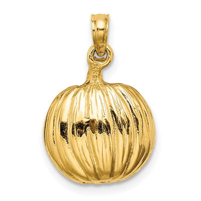 14K w/Rhodium 3-D Jack-o-Lantern w/Enameled Black Cat and Moon Charm