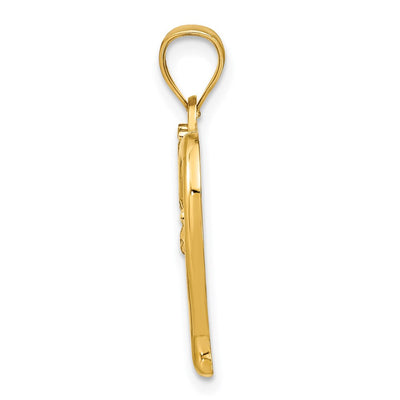 14K w/Rhodium Diamond-cut Heart Charm, 26 x 19mm