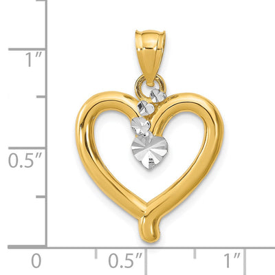 14K w/Rhodium Diamond-cut Heart Charm, 26 x 19mm