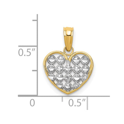 14K w/Rhodium Diamond-cut Heart Charm, 15.93 x 12.8mm