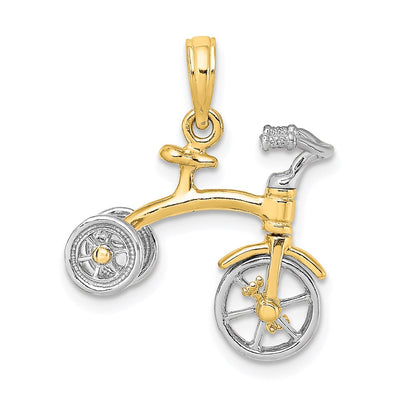 14K Two-tone 3-D Tricycle w/ Moveable Handlebars and Wheels Charm
