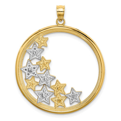 14K w/Rhodium Stars in Round Frame Charm