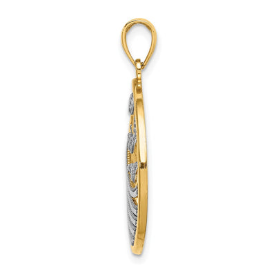 14K w/Rhodium Sunset and Seagulls In Circle Pendant