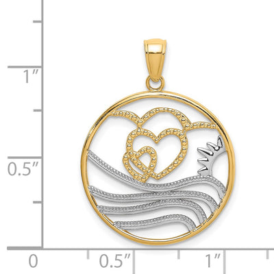14K w/Rhodium Sun, Hearts ,Water Circle Charm