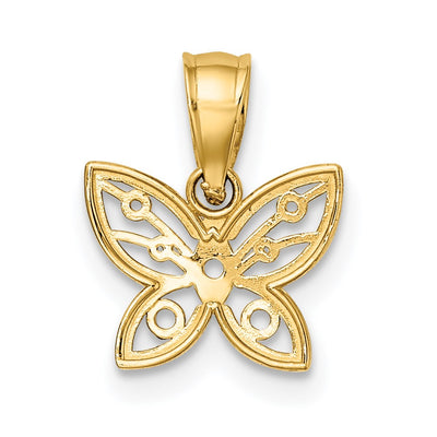 14K w/ Rhodium Diamond-cut Butterfly Charm, 12.3 x 10.3mm