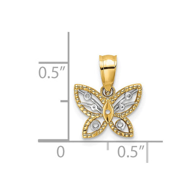 14K w/ Rhodium Diamond-cut Butterfly Charm, 12.3 x 10.3mm