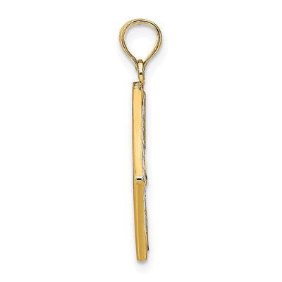 14K w/Rhodium Flower and Cross Square Charm